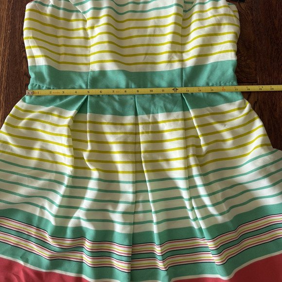 New Tiana B. Womens Dress 14 A Line Yellow Green Stripes Fit & Flare Lined Belt - Picture 13 of 15